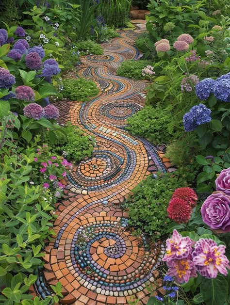 Mosaic Walkway, Spiritual Garden, Garden Pavers, Walkways Paths, Bohemian Garden, Garden Paving, Garden Stepping Stones, Garden Walkway, Boho Garden