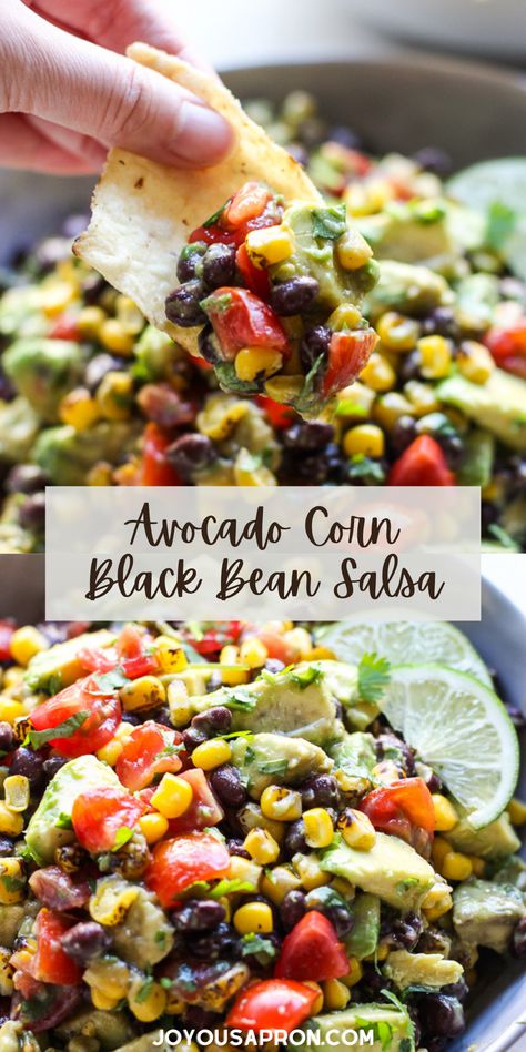 Avocado Corn Black Bean Dip - a yummy, healthy and easy dip and appetizer recipe for cookouts, picnics, and dinners. Avocado, corn, beans, tomatoes tossed in lime juice. Fresh, light and so delicious! Corn Black Bean Dip, Corn And Black Bean Salsa, Corn Black Bean, Corn And Black Bean, Black Bean Dip, Salsa Guacamole, Easy Dip, Black Bean Salsa, Bean Salsa