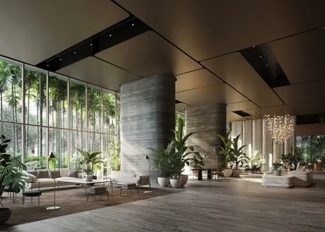 Sala Yoga, Brickell Miami, Building Office, Hotel Corridor, Antonio Citterio, Tropical Resort, Lobby Design, Mixed Use, Hotel Lobby