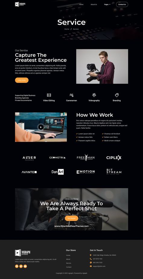 Vigraph - Videography Studio Elementor Template Kit Website Design Inspiration Business, Creative Agency Website, About Us Page Design, Agency Website Design, Videography Studio, Business Website Design, Portfolio Website Design, Creative Web Design, Agency Website