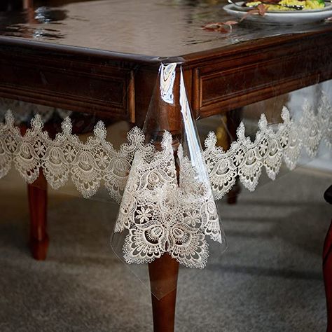 Table Cloth Aesthetic, Kitchen Scrubbies, Doily Crafts, Transparent Table, Vinyl Table Covers, Vinyl Table, Dining Table Cloth, Dining Table Gold, Table Protector