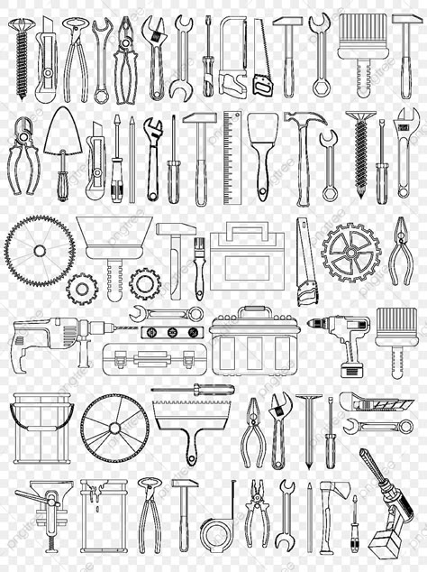 Tools Drawing Sketches, Mechanical Tools Drawing, Mechanic Tools Drawing, Hand Tools Drawing, Art Materials Drawing, Tools Background, Garage Drawing, Tools Illustration, Hardware Materials