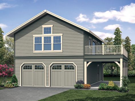 Garage Plan with Flex, 051G-0117 Garage Plans With Loft, Garage Apartment Plan, Plan Garage, Carriage House Plans, Open Loft, Garage Apartment Plans, Garage Apartments, Garage House Plans, Garage Plan