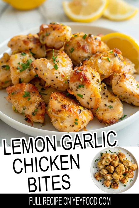 Yeyfood.com: Recipes, cooking tips, and kitchen hacks for home cooks of all levels Air Fryer Lemon Chicken Bites, Lemon Garlic Chicken Bites, Baked Chicken Bites Recipes, Lemon Chicken Bites, Chicken Bites Oven, September Dinner, Garlic Chicken Bites, Garlic Lemon Chicken, Chicken Bites Recipe