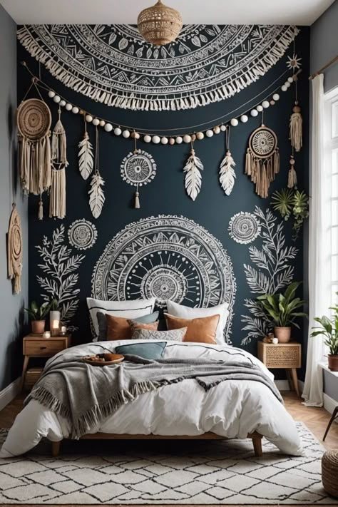 Colorful Bohemian Bedroom, Colorful Bohemian Bedroom Decor, Bedroom For Teenage Girl, Vintage Boho Bedroom, Modern Bohemian Bedroom Decor, Boho Bedroom Green, Bohemian Bedroom Decor Boho, Bedroom Canvas Art, Modern Bohemian Bedroom