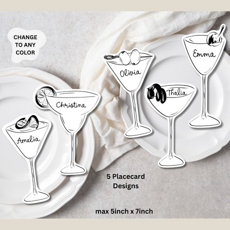 Cocktail Place Cards Template, Whimsical Place Card, Martini glass Place Card, Magarita Editable Table, Cocktail Bridal shower place card Place Card Template Free Printable, Martini Bridal Shower Ideas, Circuit Joy, Bridal Shower Place Cards, Place Cards Template, Martini Party, Green Mittens, Place Card Table Wedding, Cocktail Theme