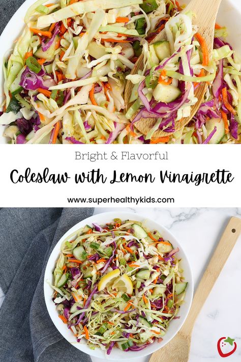 If you are looking for a light and refreshing side dish, you’ve come to the right place. This Sunshine Coleslaw is made with crispy vegetables and coated in a tangy lemon vinaigrette. Instead of vinegar, this recipe calls for lemon juice, which gives it a nice bright flavor. It’s absolutely delicious, and the perfect addition to your summer meals. #homemadecoleslaw #mayofreecoleslaw #bestsaladrecipes #easycoleslaw #potluckrecipes Lemon Coleslaw Recipe, Vinager Coleslaw Recipe Vinegar, Oil And Vinegar Coleslaw, Coleslaw With Vinegar Dressing, Vinegar Coleslaw Recipe, Crispy Vegetables, Healthy Coleslaw Recipes, Cabbage Slaw Recipes, Vinegar Coleslaw