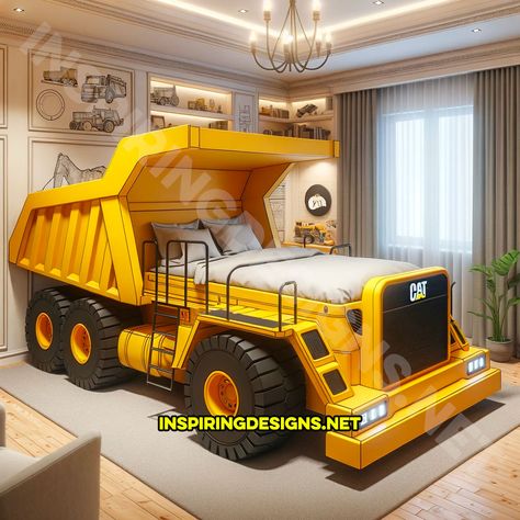 These Heavy Equipment Kids Beds Are Transforming Bedrooms into Construction Sites Construction Kids Room, Digger Bed, Kids Truck Bed, Boys Construction Room, Construction Bed, Weird Beds, Construction Bedding, Construction Room, Construction Bedroom