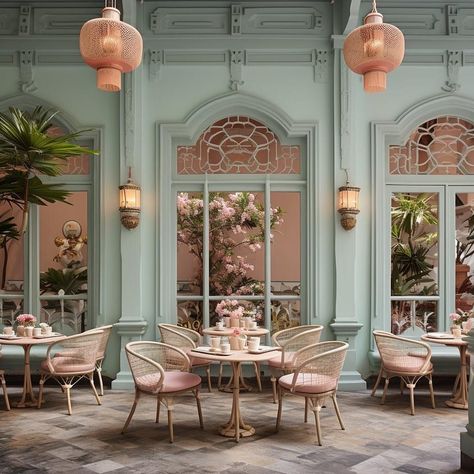 Craft Living Spaces that Align with Your Preferences and Personality French Chateau Homes, Tea Room Decor, Boutique Hotels Design, Indochine Style, Cafe Concept, French Cafe, Garden Cafe, Wes Anderson, Restaurant Interior Design