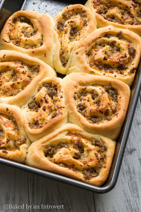 Sausage and Cheese Breakfast Rolls - Soft, fluffy breakfast rolls stuffed with sausage, egg, and cheese. Breakfast Rolls Recipe, Slow Cooker Bread, Breakfast Sausage Recipes, Cheese Breakfast, Breakfast Rolls, Egg And Cheese, Breakfast Sausage, Cooked Breakfast, Savory Breakfast