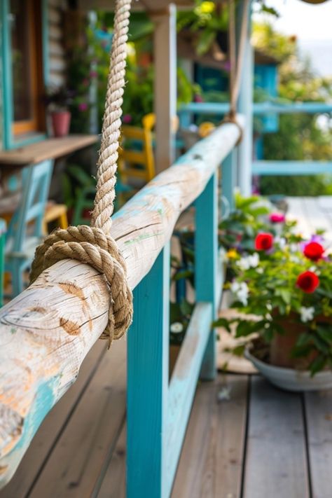 Explore unique rustic rope railing ideas for decks in sleek outdoor designs that freshen up your patio. Ideal for seaside and country homes, this pin features visual inspiration for your next home improvement project. Rope Railing Ideas, Rope Railing, Relaxing Summer, Railing Ideas, Optimize Space, Deck Designs, Country Homes, Deck Design, Summer Evening