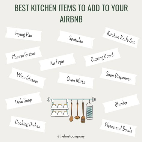 Air Bnb Kitchen Set Up, Cute Air Bnb Ideas, Airbnb Kitchen Essentials, Air Bnb Ideas Decor, Superhost Airbnb, Small Airbnb Ideas, Airbnb Kitchen, Airbnb Checklist, Airbnb House Rules