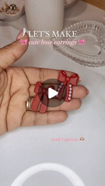 handmade bow valentine pearl clay earrings Clay Bow, Gold Huggie Earrings, Patriotic Bows, Handmade Clay Earrings, Polymer Earrings, Bow Earrings, Lightweight Earrings, Handmade Bows, Christmas Bows