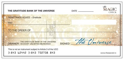 The Magic Check from The Universe | The Secret - Official Website Magic Cheque, The Secret Check, Blank Check, Win For Life, Manifestation Money, Vision Board Party, Relationship With Money, Secret Book, Vision Board Images