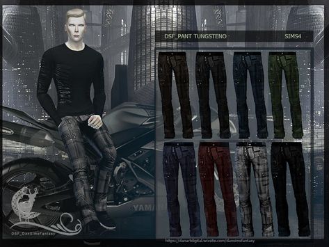 DSF PANT TUNGSTENO　-TSR By DanSimsFantasy Goth Jeans, Sims 4 Cc Goth, Goth Male, Cyberpunk Pants, Steampunk Pants, Ts4 Clothes, Sims 4 Tsr, Goth Guys, Punk Rock Outfits