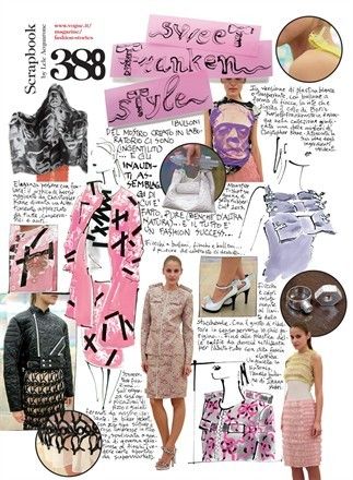 Sweet Franken-style - Vogue.it Fashion Learning Diary Ideas, Fashion Club Activities, Y2k Sketchbook, Fashion Activities, Fashion Sketchbook Inspiration, Fashion Portfolio Layout, Textiles Sketchbook, Fashion Journal, Beauty Boost