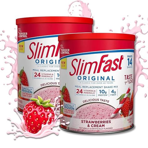 Original Strawberries & Cream, 10g of Protein, 14 Servings (Pack of 2) Healthy Milkshake, Meal Replacement Powder, 500 Calorie Meals, Perfect Diet, Healthy Sweet Treats, Nutrition Shakes, Slim Fast, Meal Replacement Shakes, Meal Replacement Smoothies