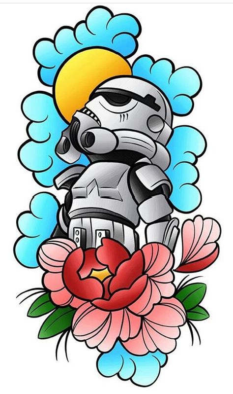 Comic Tattoo, Tattoo Zeichnungen, Star Wars Tattoo, Tatuaje A Color, Traditional Tattoo Art, New School Tattoo, Cartoon Tattoos, Tattoo Art Drawings, Desenho Tattoo