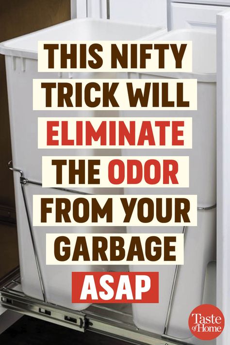 This Nifty Trick Will Eliminate the Odor from Your Garbage ASAP Odor Eliminator Diy, Pull Out Trash Cans, Kitchen Trash Can, Kitchen Trash, Kitchen Trash Cans, Homemade Cleaning Products, Garbage Bin, Diy Cleaners, Garbage Bag