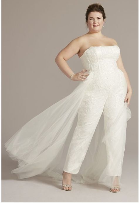 Plus Size Jumpsuit Wedding, Jumpsuit With Overskirt, Wedding Romper, Bride Jumpsuit, Wedding Pantsuit, Wedding Dresses Whimsical, Plus Size Bridal, Cape Wedding Dress, Plus Size Wedding Gowns