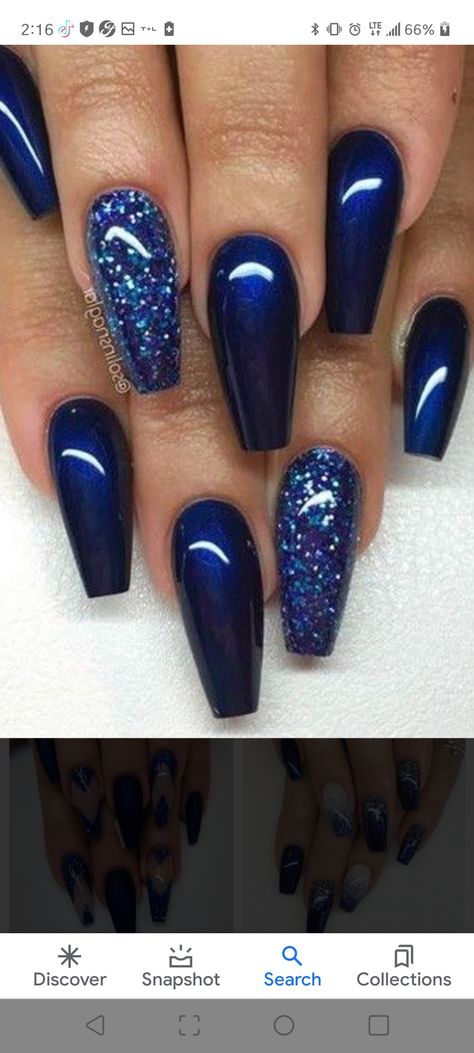 Navy Winter Nails Dark Blue, Winter Nails 2023 Blue, Navy Blue Nails Coffin Short, Dark Blue Acyrilics Nails, Navy Blue Ombré Nails, Cute Nails Acrylic Dark Blue, Prom Nail Inspo Royal Blue, Dark Blue Glitter Nails Almond, New Year Nails Design 2024 Blue