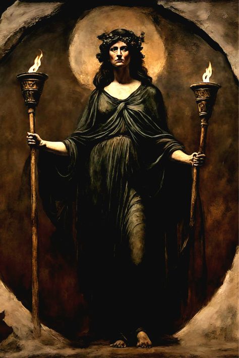 Hecate Hekate Mother maiden crone Mother of witches keeper of the keys Crossroads torch thy 3 forms Mother Maiden Crone, Hecate Goddess, Pagan Goddess, Pagan Gods, Triple Moon Goddess, Triple Moon, Moon Goddess, Dark Fantasy, Witch