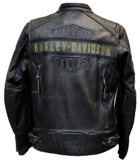 PRICES MAY VARY. Full Grain High Quality Cowhide Material is used in the Making of This Men's Passing Link Leather Jacket Specially designed for Bikers - The Vintage Motorcycle Distressed Black Leather Jacket has multiple pockets inside and outside Inner Quilted Lining is added for comfort in our Cowhide Motorcycle Black Leather Jacket Embroidered Patches and Letters are sewn permanently to the jacket and it gives the Cowhide Leather Jacket a perfect look Thick and good in weight makes this jack Motorcycle Black, Black Harley Davidson, Leather Coat Jacket, Real Leather Jacket, Leather Denim, Fancy Dresses Party, Leather Motorcycle Jacket, Street Wear Urban, Black Leather Jacket