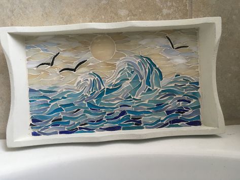 Wave Mosaic Patterns, Mosaic Waves Ocean, Nautical Mosaic Ideas, Mosaic Trays Ideas Patterns, Mosaic Trays Ideas, Easy Mosaic Patterns, Vitromosaico Ideas, Sea Mosaic, Wave Mosaic