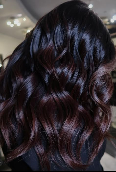 Burgundy Colour Hair, Dark Wine Balayage, Call Hair Color Ideas Dark, Deep Brown Burgundy Hair Color, Chocolate Burgundy Hair Brunettes, All Dark Hair, Dark Brown With Auburn Balayage, Black To Burgundy Balayage, Dark Brown Hair With Red Violet Balayage