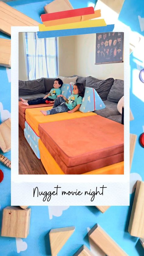 nuggetsandme on Instagram: Catch me on my mega couch on Saturday nights 😎 ✌️ 🌈 Have you tried the mega couch yet? Fair warning… don’t set this up if you have things… Nugget Movie Night, Three Nugget Builds, Nugget Builds, Nugget Ideas, Have You Tried, Saturday Night, Movie Night, You Tried, Toddler Bed