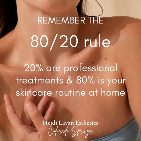 80% of your results come from the work you put in your skincare routine at home and 20% comes from professional treatments with your favorite Esthetician🤍 While keeping up with regular skincare treatments can be beneficial, not everyone can do it. I always tell my clients that if they had to choose one, choose homecare products.⁣ If you're caring for your skin properly 60x a month, your monthly facial or peel appt will be much more productive! #washyoface #719skincare #masterestheticianknow... Skincare Routine At Home, Future Esthetician, Professional Skincare, Hydra Facial, Facial Peel, Professional Skin Care Products, Med Spa, More Productive, Choose One