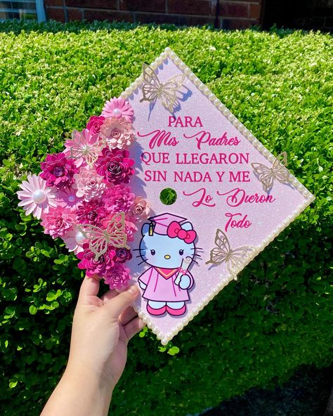 PARA Mis Padres QUE LLEGARON SIN NADA Y ME Se dieron Todo Another pink on pink on pink but with a hello kitty touch 😍 the girlies are LOVING pink this season 🩷🎓 Only booking grad caps for 2024! Book through my website only 🩷www.advbellearts.com __________ #advbellecaps #gradszn #classof2024 #gradcapdesign #gradcapideas Cap Decoration Graduation Hello Kitty, Grad Cap Hello Kitty, Graduation Cap Designs Hello Kitty, Senior Grad Caps, Sanrio Graduation Cap, Cap Graduation Decoration, Hello Kitty Graduation Cap, Caps For Graduation, Pink Grad Cap