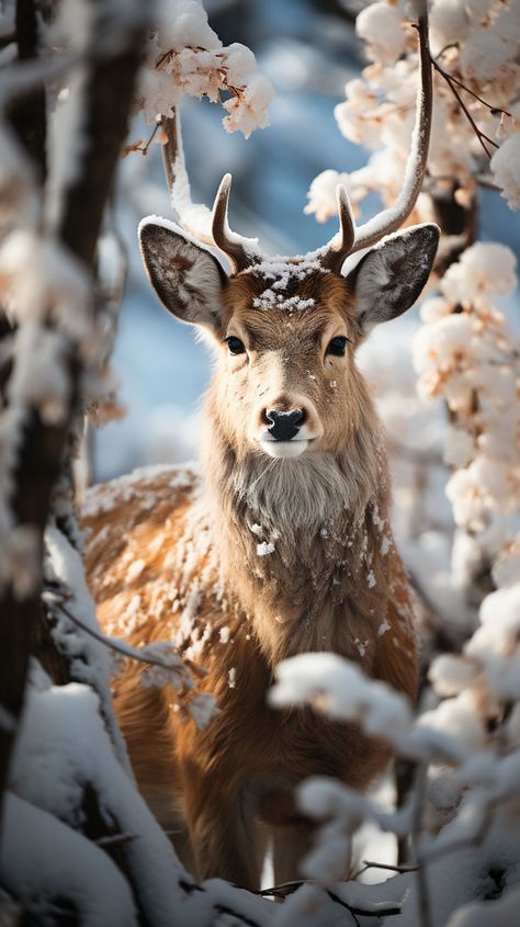 Indulge in the serene beauty of winter with this picturesque wallpaper, where graceful deer roam amid a snow-covered landscape. ❄️🌲 Enchanting Wallpaper, Trick Pictures, Deer Wallpaper, Winter Drawings, Snow Animals, Wild Animals Photos, Cutee Animals, Magical Horses, Deer Pictures