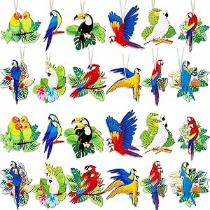 Kigley 36 Pcs Summer Tropical Birds Party Ornaments Decorations Small Hawaiian Luau Wood Hanging Birds Decor for Hawaiian Rainforest Jungle Party Craft DIY Tropisk Fest, Luau Party Supplies, Luau Party Decorations, Tropical Party Decorations, Aloha Party, Tiki Bars, Hawaiian Summer, Honeycomb Decorations, Paper Cutouts