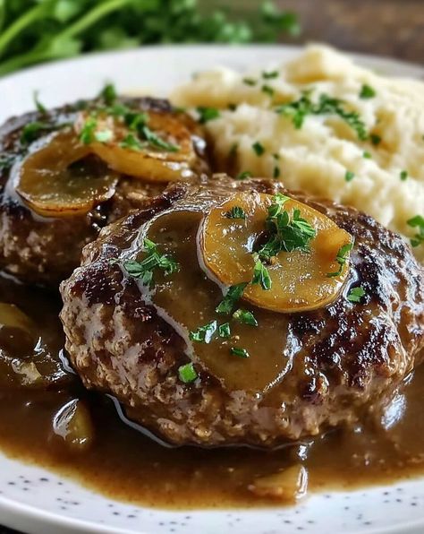 Midwest Salisbury Steak - miacookery.com Salsberry Steak Recipe Easy Oven, Oven Salisbury Steak, Salisbury Steak Meatballs, Easy Steak Recipes, Dr J, Salisbury Steak, Easy Oven, Salisbury, Steak Recipes