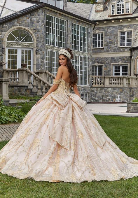 Patterned Glitter Quinceañera Dress with Chandelier Beading Quinceanera Dresses Damas, Quinceanera Dresses Blush, Damas Dresses, Beauty And The Beast Theme, Dresses Quinceanera, Baptism Dress, Princess Ball Gowns, Prom Dress Shopping, Beaded Bodice