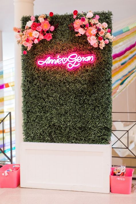 Floral wall backdrop | Photo: @sarahlibbyphotography | Flowers: @eversomething | Planner: @nicoleallenevents | #bridesofok #wedding #weddinginspo #decor Profile Makeup, Makeup Studio Decor, Artificial Grass Wall, Salon Suites Decor, Esthetician Room, Nail Salon Decor, Grass Wall, Green Wall Decor, Grass Decor