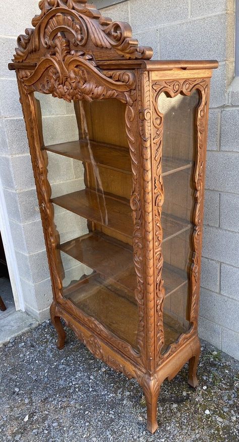 Victorian China Cabinet, 1800 Home Decor, Victorian Wall Cabinet, Gothic Victorian Storage, Tall Victorian Dish Cabinet, Goth China Cabinet, Vintage Display Cabinet, Hyde Park New York, Oak China Cabinet