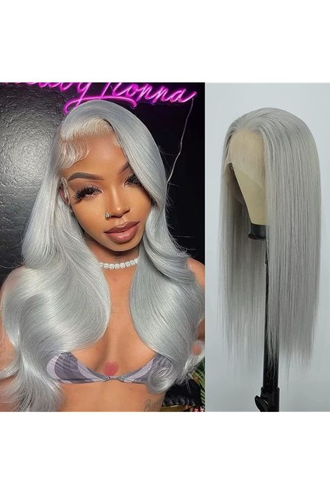 AISI QUEENS Grey Lace Front Wigs Human Hair For Women Long Straight Silver Grey Color Human Hair 13x4 Lace Front Wig (13x4 Lace Front Wigs, Silver Grey) Grey Hair Color Silver, Hair Bags, Silver Wigs, Wigs Collection, Aliexpress Hair, Straight Weave Hairstyles, Human Hair Wigs Blonde, Wig Hairstyles Ideas, Wig Colors