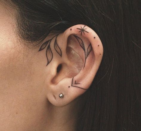 Inner Ear Tattoo, Miniature Tattoos, Small Face Tattoos, Face Tattoos For Women, Ear Tattoos, Face Tattoos, Dainty Tattoos, Fancy Earrings, Tattoo Life