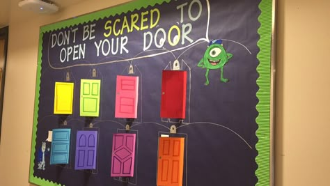 Monsters inc bulletin board Monsters Inc Decorations Classroom, Monsters Inc Bulletin Board, Monster Inc Door Decorations Classroom, Monsters Inc Door Decorations, Monsters Inc Classroom Theme, Monster Inc Door Decorations, Pumpkin Classroom Door, Monster Inc Bulletin Board, Monsters Inc Ra Bulletin Board