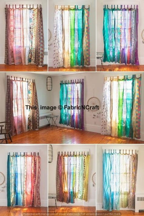 Check out this item in my Etsy shop https://www.etsy.com/in-en/listing/1055552111/indian-vintage-old-silk-sari-fabric-made Cabin Studio, Sari Curtains, Hippie Curtains, India Decor, Patchwork Curtains, Curtain Door, Handmade Curtains, Curtain For Door Window, Unique Curtains