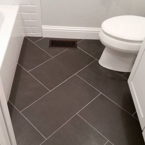 12x24 Tile Bathroom Floor. Could use same tile but different design on shower walls (not this exact tile but this shape & size). Small Bathroom Tile Ideas, Flooring Diy, Small Bathroom Diy, Small Bathroom Tiles, Modern Small Bathrooms, Tiles Floor, Upstairs Bathrooms, Trendy Bathroom, Diy Flooring