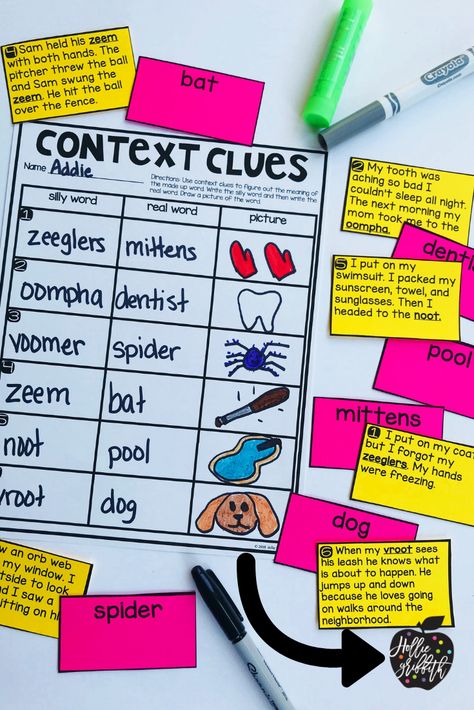 Context Clues Games, Context Clues Activities, Unknown Words, Vocabulary Journal, Ela Centers, Silly Words, Partner Games, Classroom Idea, Making Inferences