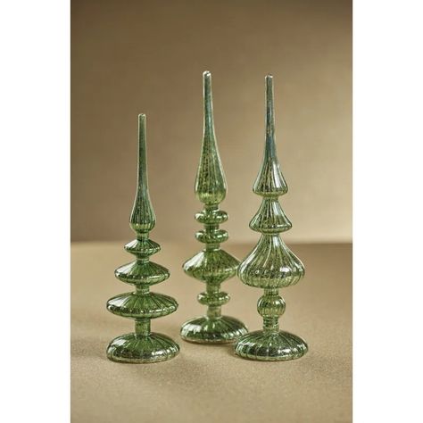 The Holiday Aisle® LED Tabletop Finials, Set of 2 | Wayfair Glass Finial, Mirrored Picture Frames, Farmhouse Pottery, Candle Studio, Food Ornaments, Christmas Tabletop, Antique Green, Eclectic Modern, Green Led