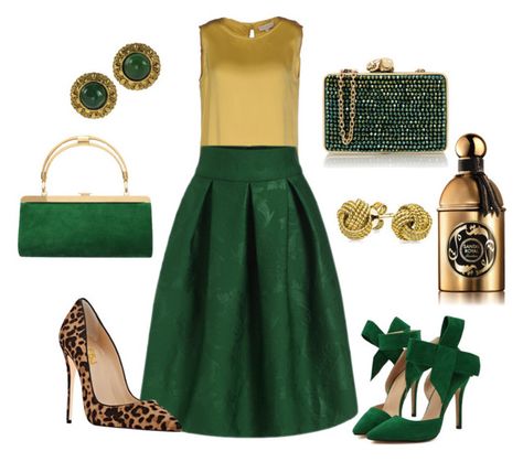 Sin título #269 by mar058mar22 on Polyvore featuring polyvore, fashion, style, Antonelli, Wilbur & Gussie, Balmain, Chanel, Bling Jewelry, Guerlain and clothing Green And Gold Outfit Ideas, Wedding Reception Guest Outfits, Church Attire, Gorgeous Outfits, Gold Outfit, Office Outfit, Ideas Outfit, Pakistani Dress Design, Guest Outfit