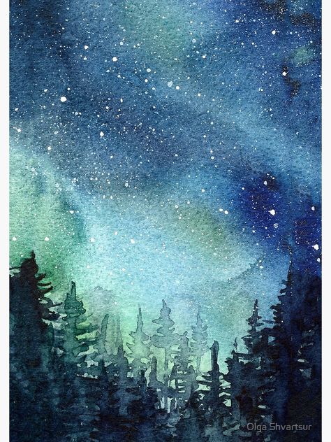 Northern Lights Watercolor, Aurora Borealis Painting, Aurora Northern Lights, Nebula Painting, Watercolor Night Sky, Galaxy Watercolor, Northern Lights Painting, Watercolor Scenery, Galaxy Nebula