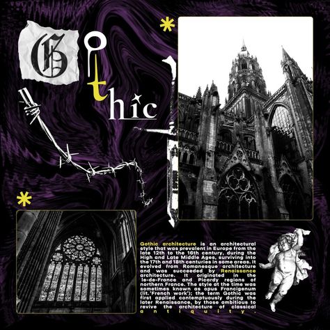 Gothic architecture poster Gothic Graphic Design Poster, Gothic Magazine, Gothic Moodboard, Goth Architecture, Gothic Setting, Prom Posters, Architecture Brochures, Gothic Poster, English Project