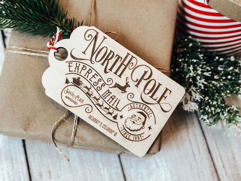 Wooden Gift Tags Christmas, Santa Gift Tag, Engraving Gifts, Santa Tag, Santa North Pole, Santa Gift Tags, North Pole Express, Stocking Tags, Personalized Gift Tags