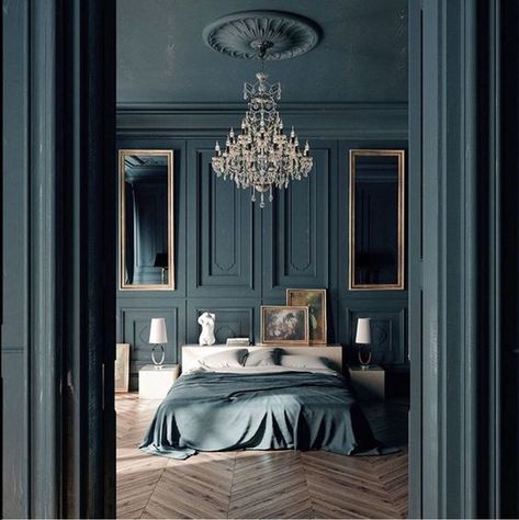 Exciting Interior Design Trends for 2024 - She Holds Dearly Victorian Minimalist Bedroom, Bold Bedroom, Art Deco Bedroom, Deco Bedroom, Green Walls, Dark Interiors, Bad Design, Blue Rooms, Bedroom Green